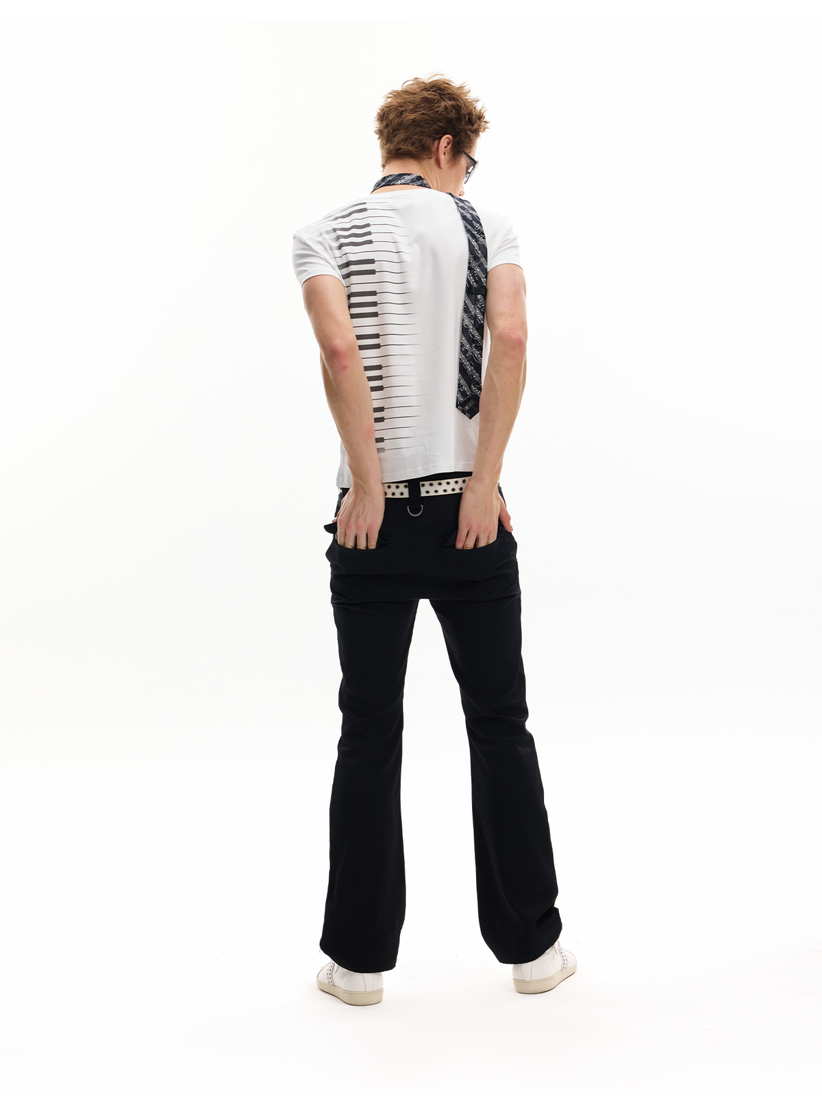 GLOSSY MULTI-ZIPPER SLIM TROUSERS