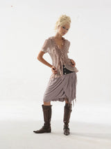 PLEATED KNIT TASSEL SKIRT