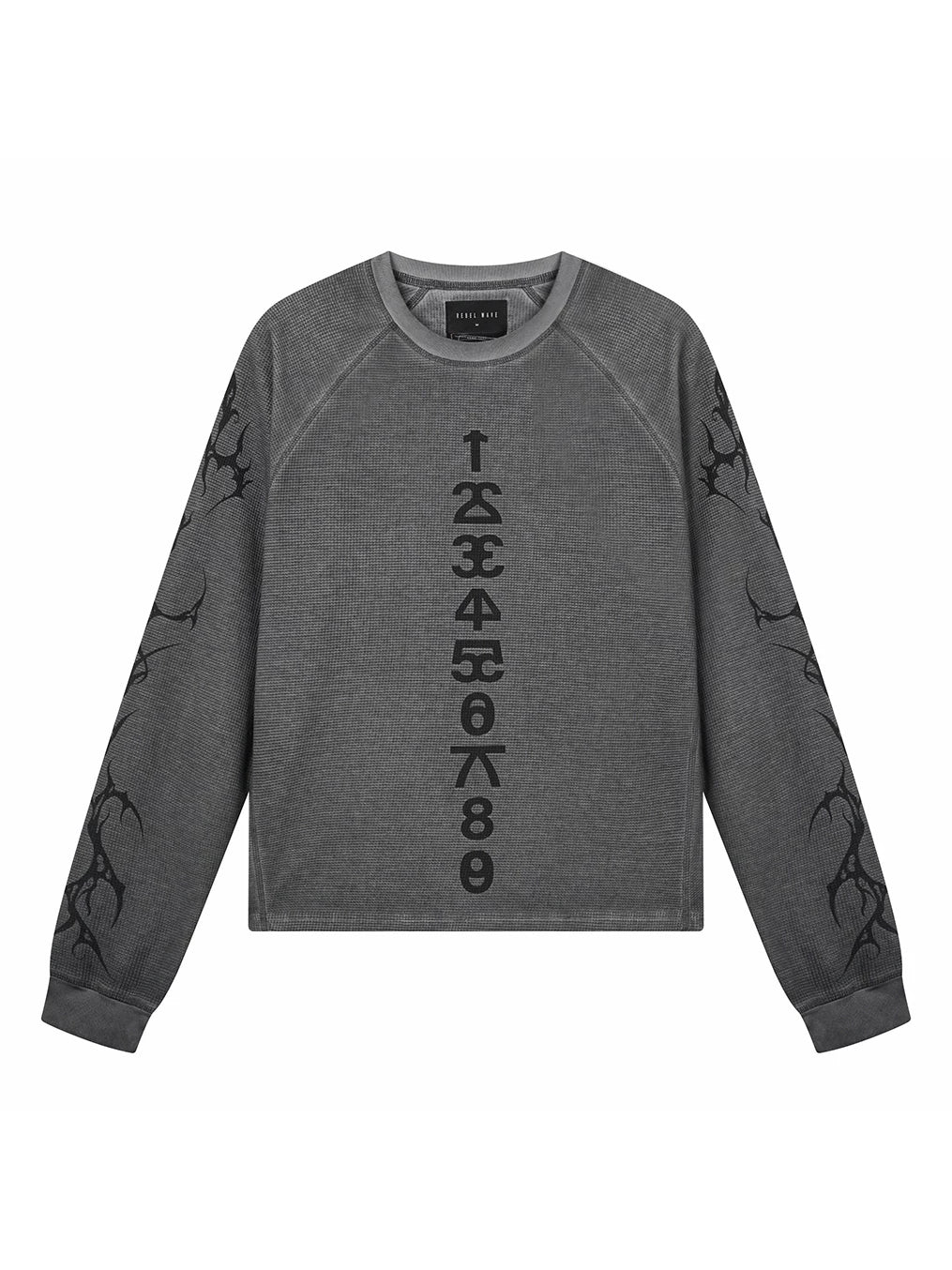 SANSKRIT PRINT WAFFLE LONG SLEEVE T-SHIRT
