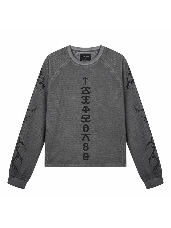 SANSKRIT PRINT WAFFLE LONG SLEEVE T-SHIRT