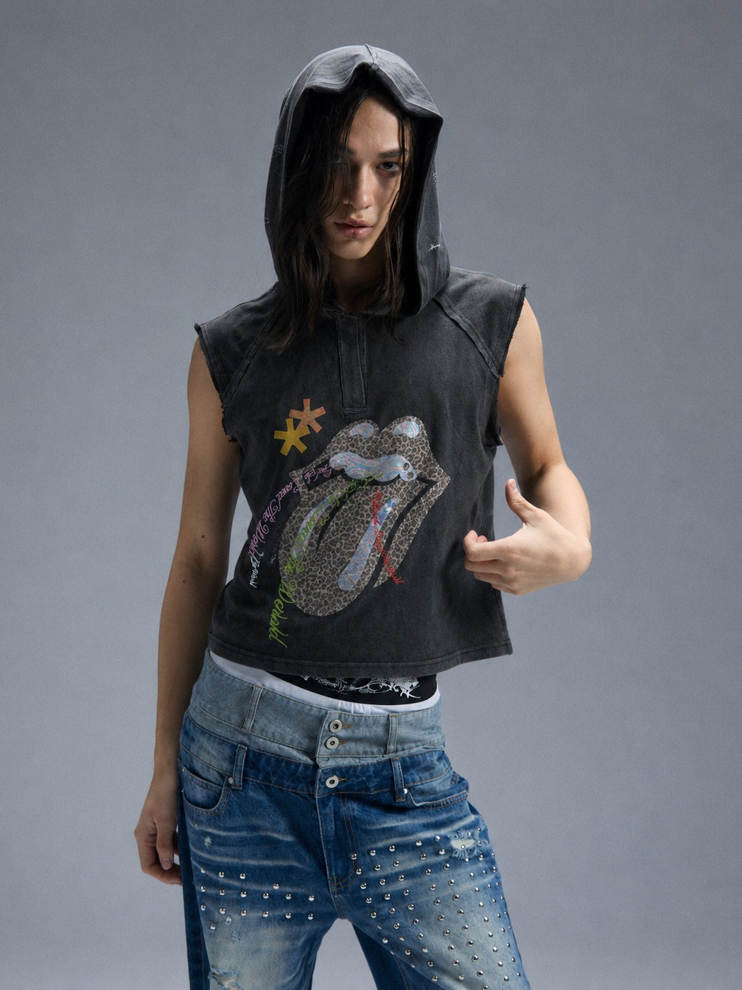 LEOPARD-PRINT RHINESTONE TANK TOP