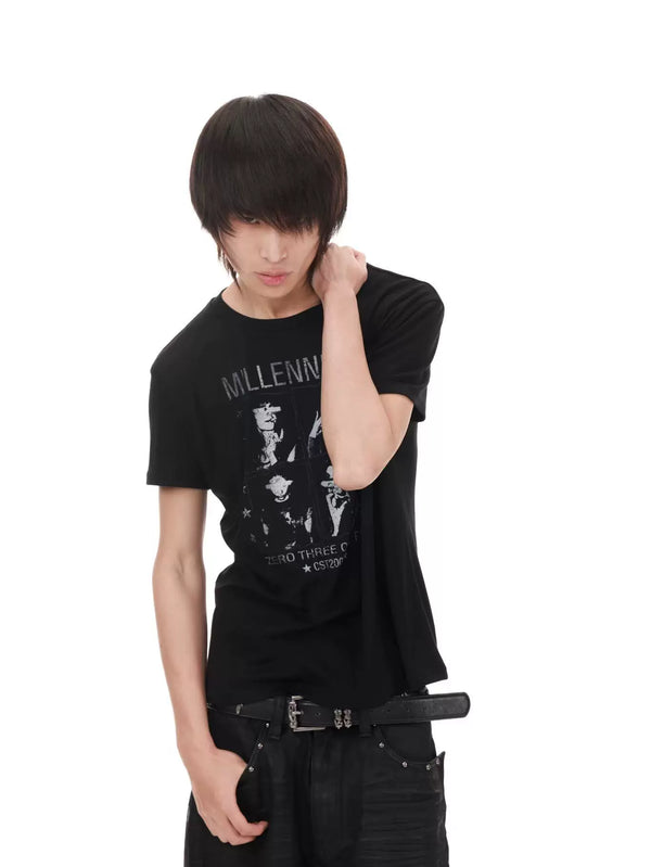 DARK CHECKERED PORTRAIT T-SHIRT