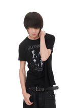CHECKERED PRINT ROUND NECK T-SHIRT