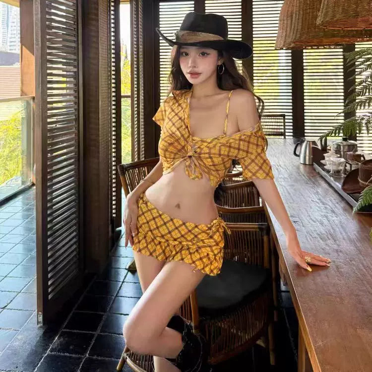 RETRO YELLOW CHECKERED BIKINI SET