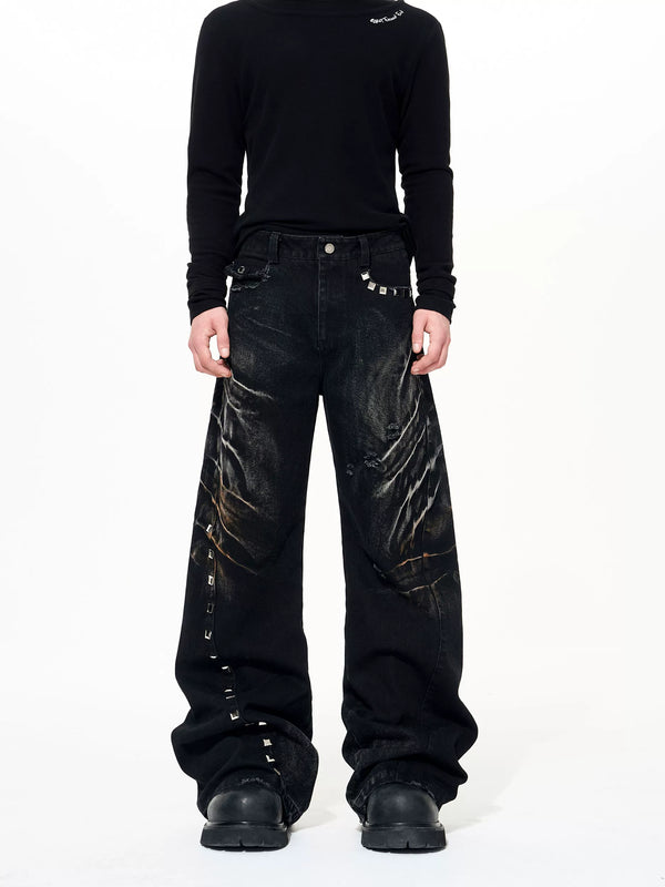VINTAGE DISTRESSED CAT-EAR JEANS