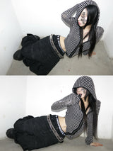 HOLLOW STRIPED LONG SLEEVE BLOUSE