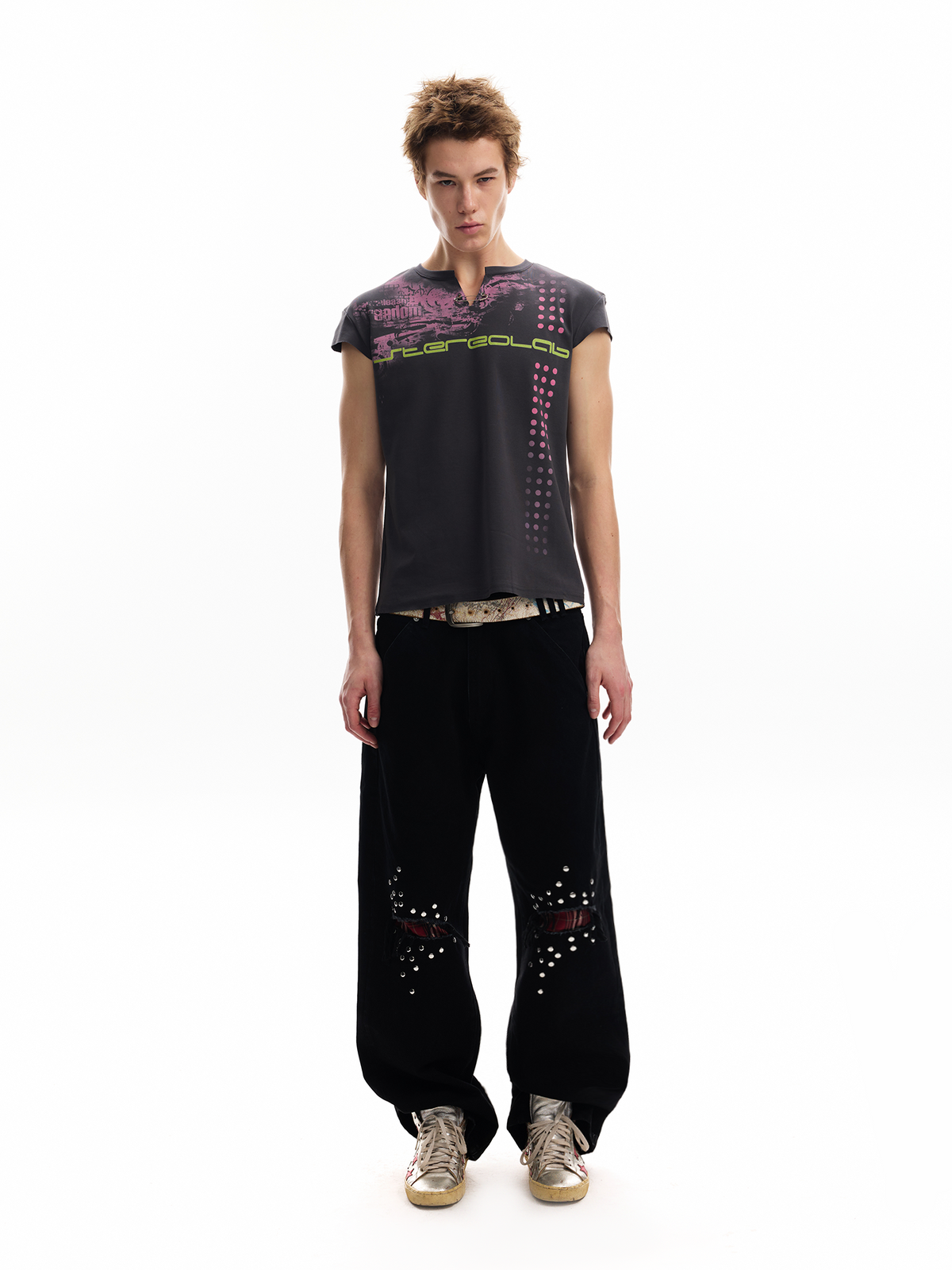 EMBELLISHED CHECKERED STREET JEANS