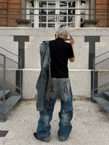 VINTAGE LEOPARD-PRINT RIPPED JEANS