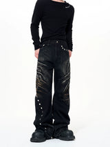 VINTAGE DISTRESSED CAT-EAR JEANS