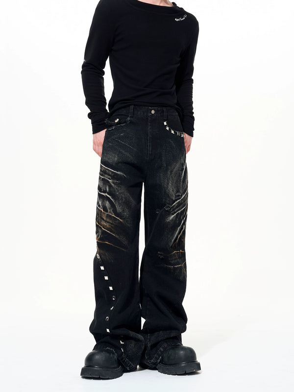 VINTAGE DISTRESSED CAT-EAR JEANS