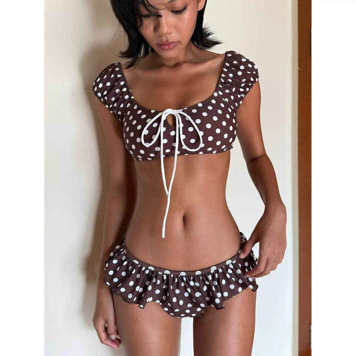 POLKA-DOT OFF-SHOULDER BIKINI SET