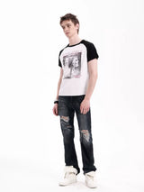 RECORD PRINT SPLICED T-SHIRT