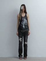 U NECK SEQUIN PRINT TANK TOP