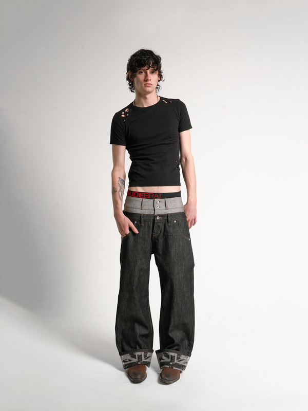 DOUBLE-WAISTED BAGGY JEANS