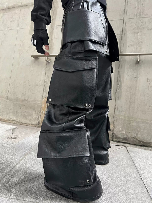 STRUCTURED LEATHER CARGO PANTS