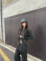 OBLIQUE ZIPPER STAND-UP JACKET