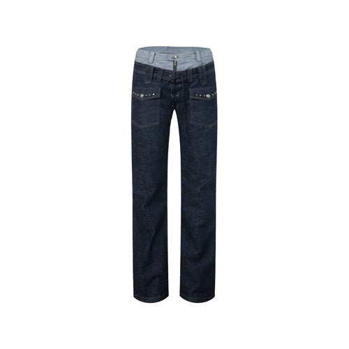 DOUBLE WAIST COLOR BLOCK JEANS