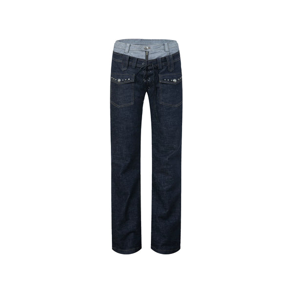 DOUBLE WAIST COLOR BLOCK JEANS