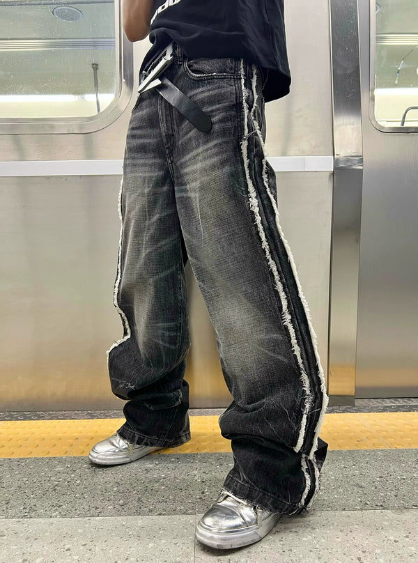 LIGHTNING STRIPE RAW EDGE JEANS