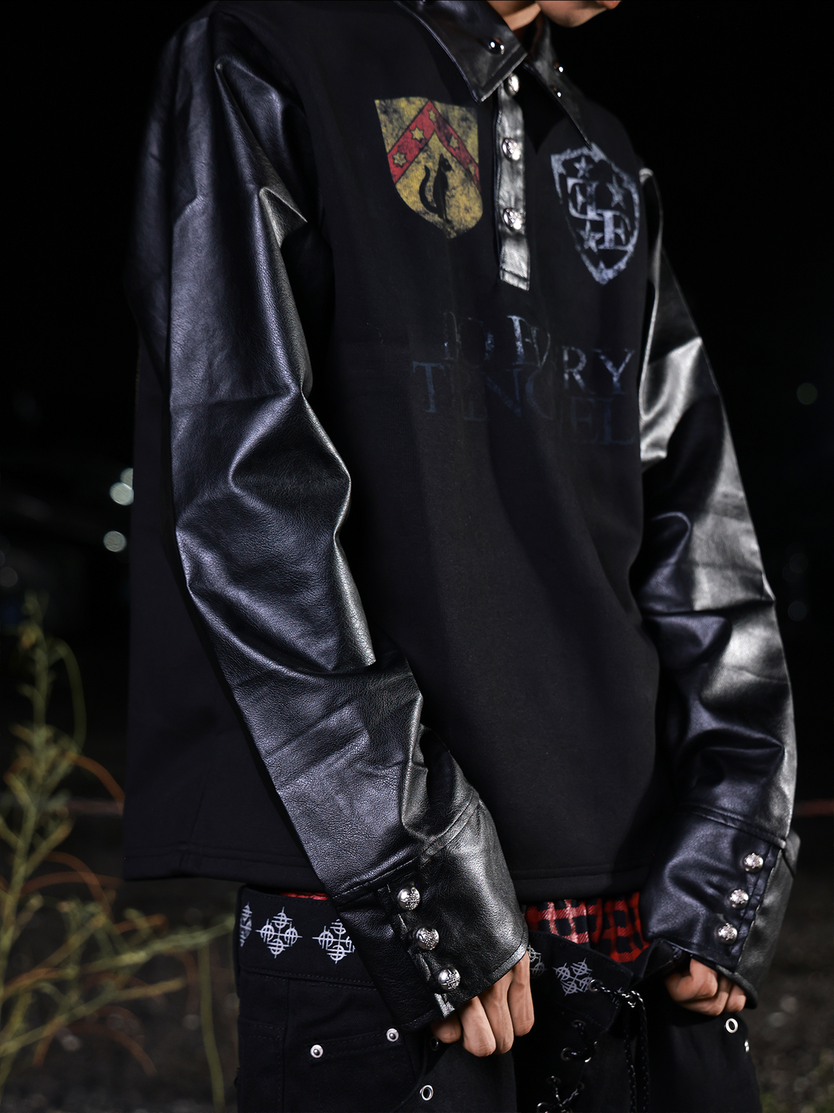 RIVETED DARK PUNK POLO SHIRT