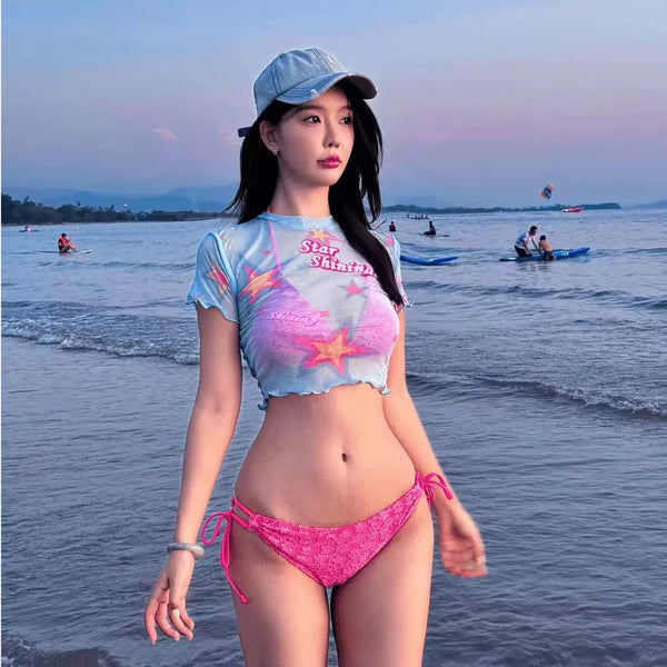 THREE-PIECE PINK BIKINI SET