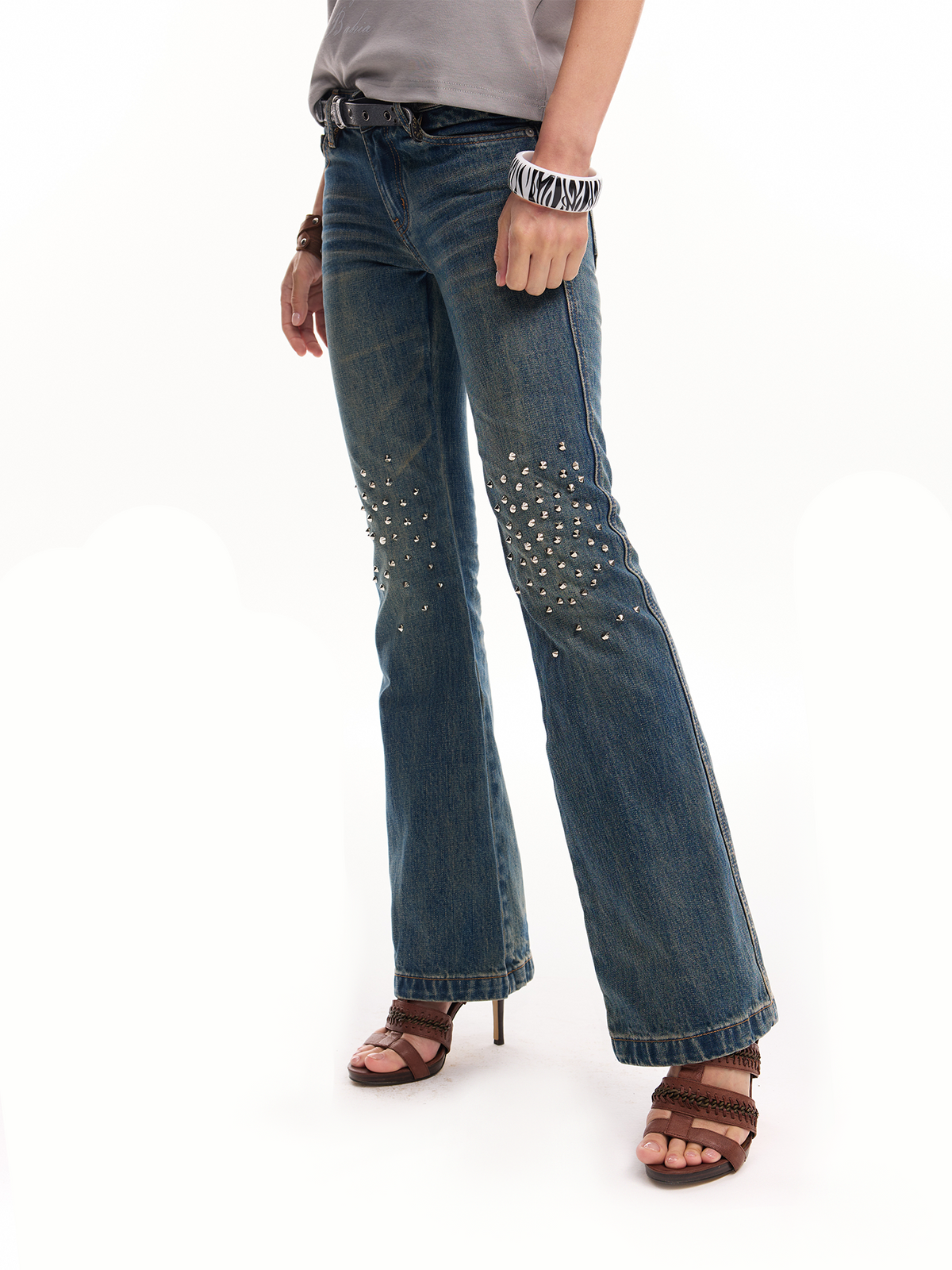 SPIKED RIVET SLIM FIT JEANS