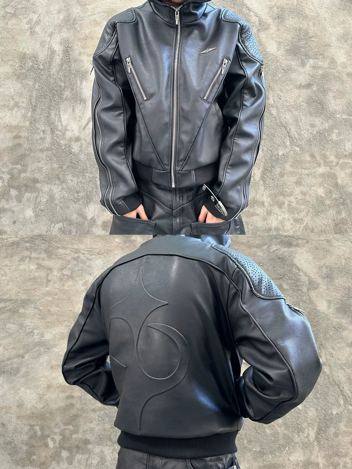 SPARKLY HOODED LEATHER JACKET