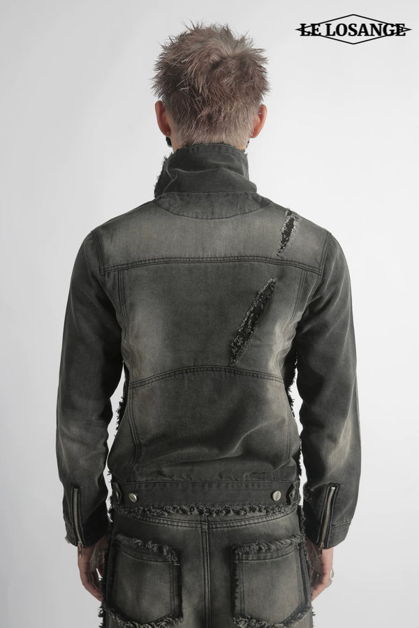 WASHED DENIM ZIP JACKET