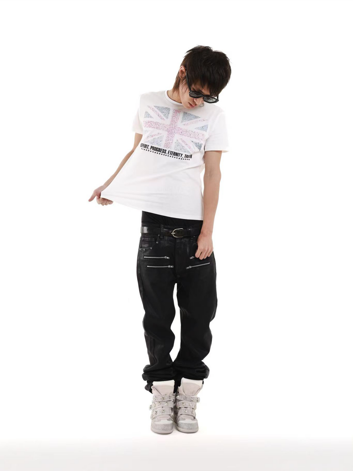 RHINESTONE GLITTER CREW-NECK T-SHIRT