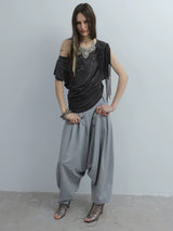 RHINESTONE DRAPED BAT SLEEVE T-SHIRT