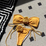 3D FLORAL BANDEAU BIKINI SET