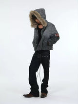 HOODED BOMBER JACKET WITH BADGE