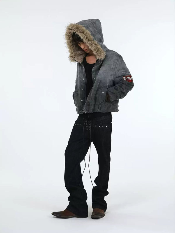 HOODED BOMBER JACKET WITH BADGE