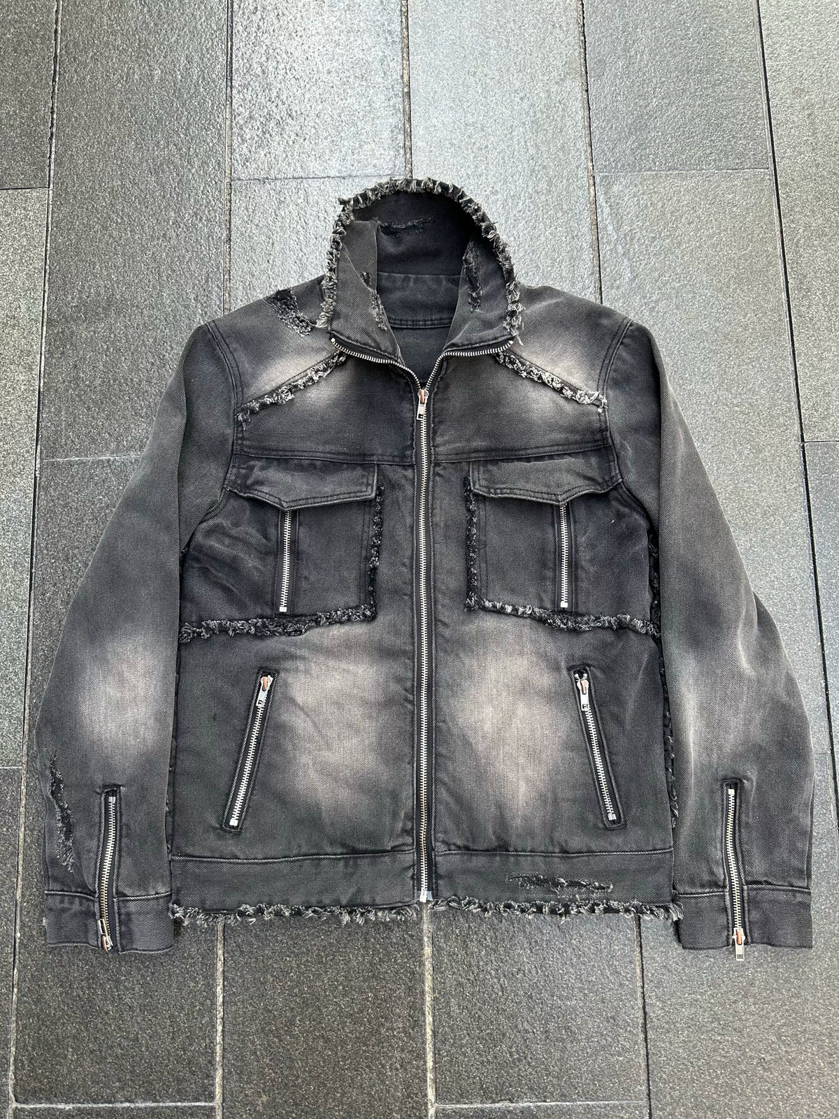 WASHED DENIM ZIP JACKET