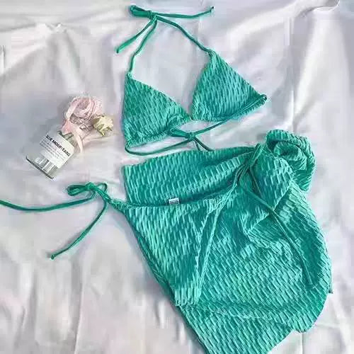 BLUE-GREEN TIE-SIDE BIKINI SET