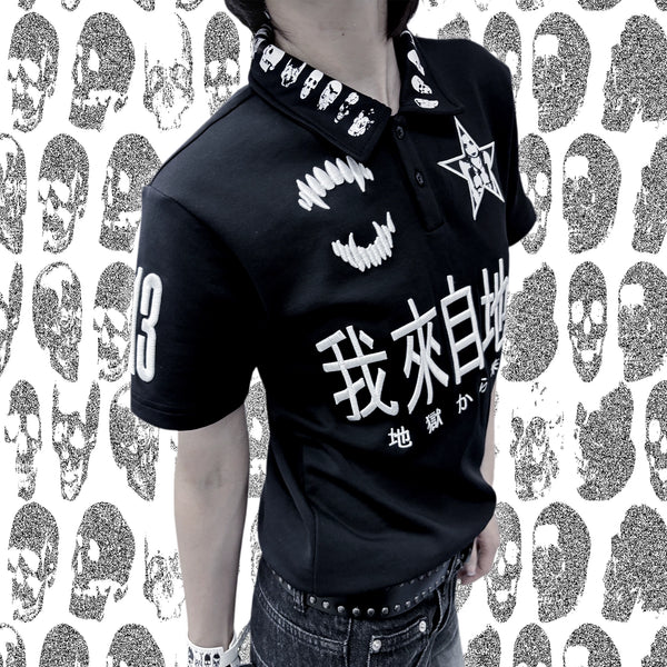 HELL SKULL EMBROIDERED POLO SHIRT