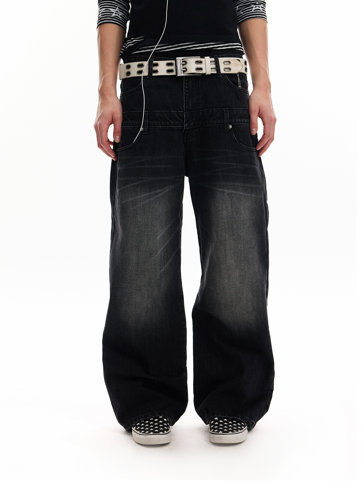 LEOPARD EMBELLISHED BAGGY JEANS