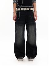 LEOPARD EMBELLISHED BAGGY JEANS
