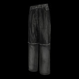 DENIM LEATHER PATCHWORK SHORTS