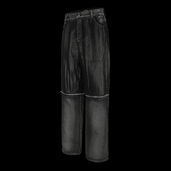 DENIM LEATHER PATCHWORK SHORTS