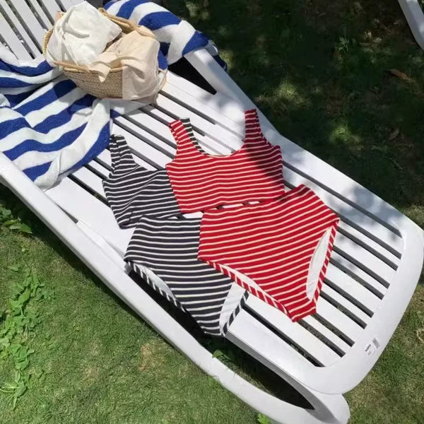 RETRO STRIPED HIGH-WAISTED SWIMSUIT