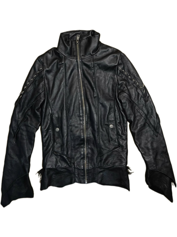 FUR COLLAR RIVET CROP JACKET