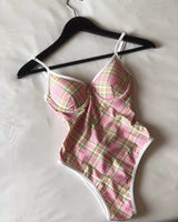 CHECKERED POLKA-DOT ONE-PIECE SWIMSUIT