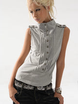 METAL BUTTON HIGH NECK TANK TOP