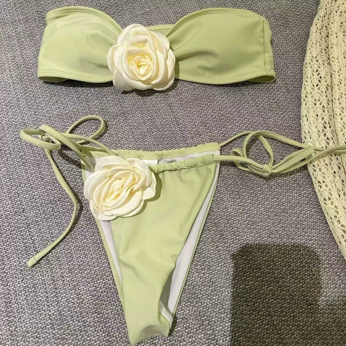3D FLORAL BANDEAU BIKINI SET