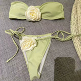 3D FLORAL BANDEAU BIKINI SET