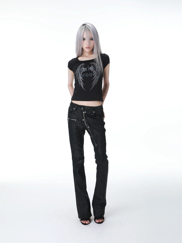 DECONSTRUCTED DENIM MULTI-ZIPPER PANTS