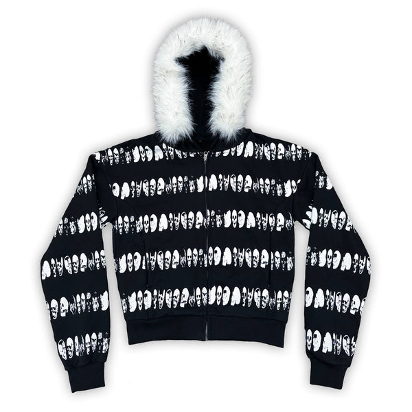 SKULL STRIPED ZIPPER SWEATSHIRT