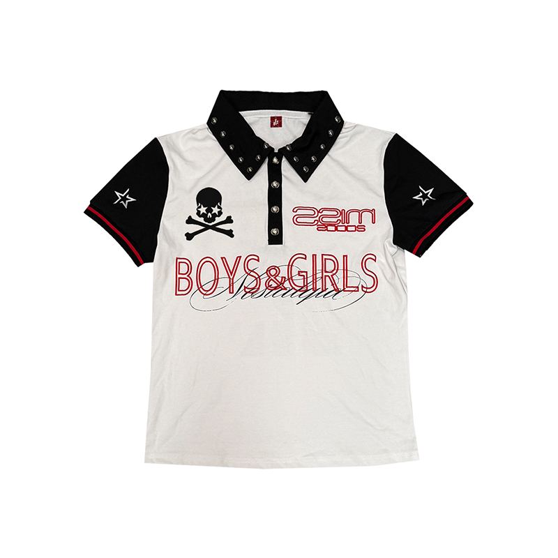 BEADED SKULL RETRO JERSEY T-SHIRT