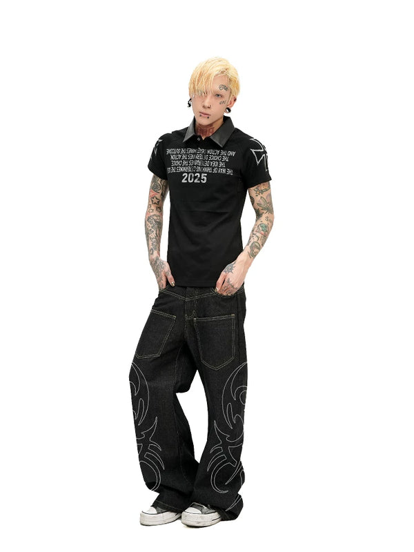 PATCHWORK PU LEATHER POLO TEE